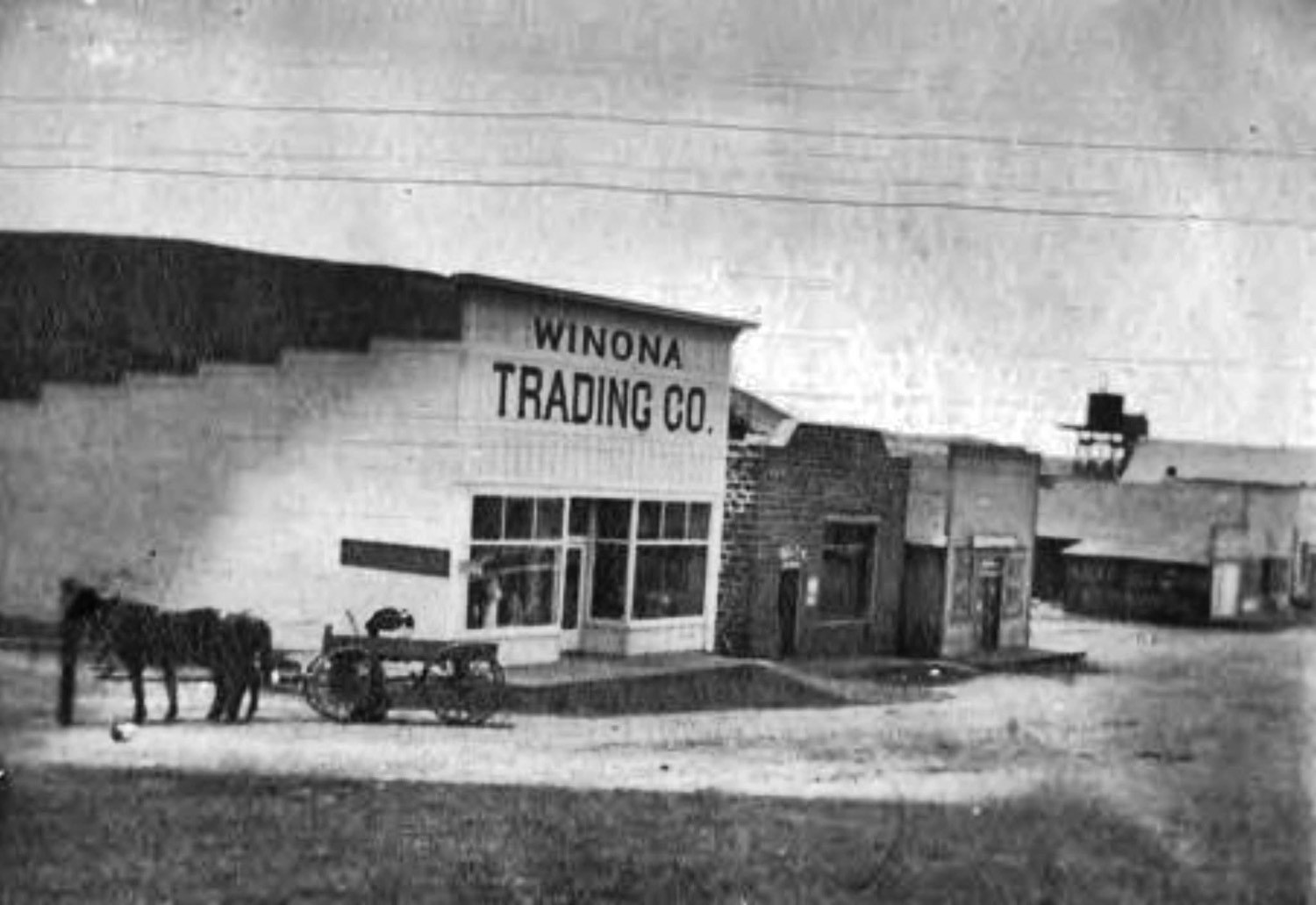The old Winona Trading Co. storefront with a horse and wagon