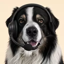 Jack the dog wearing a headset