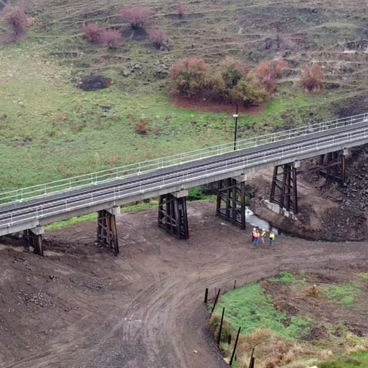 The rebuilt steel and concrete trestle